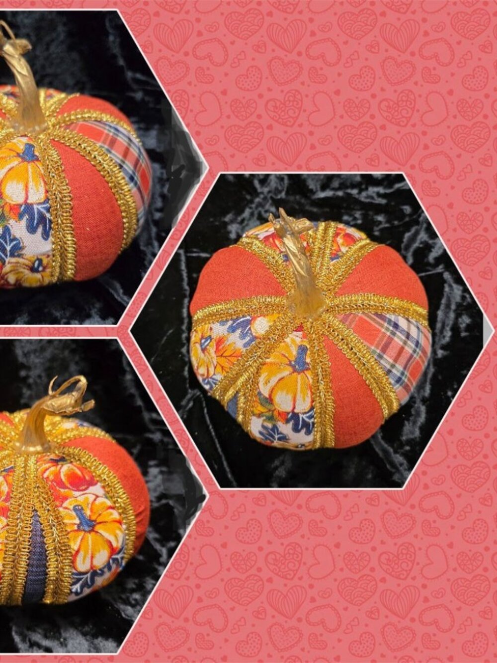 Pumpkin & Plaid Pumpkin, Gold Cord Trim, Handcrafted (matches bow sold separate) - Picture 9 of 9